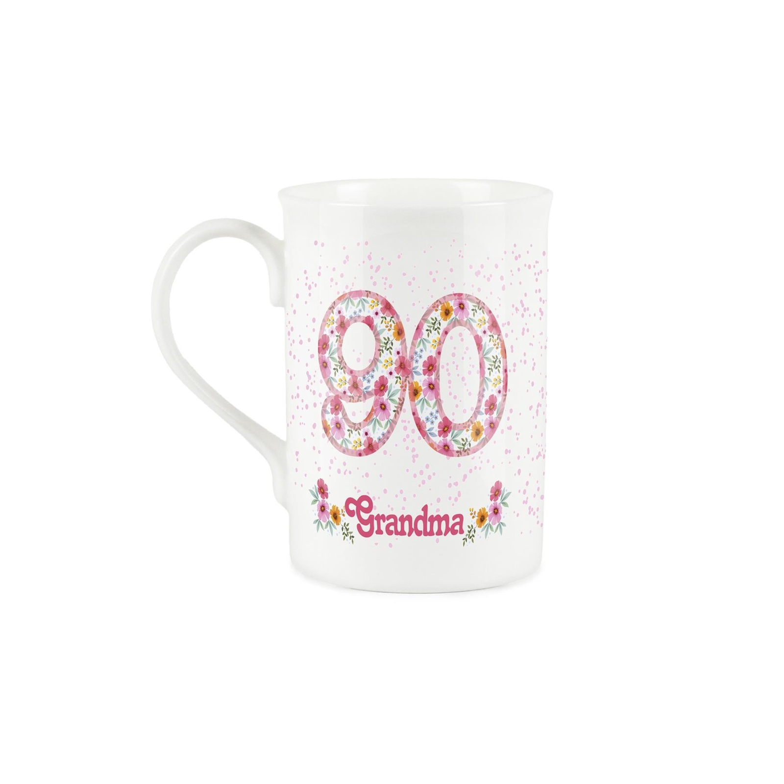 Grandmas 90th Birthday Mug & Coaster Gift Set - Pink Floral Present for Grandma