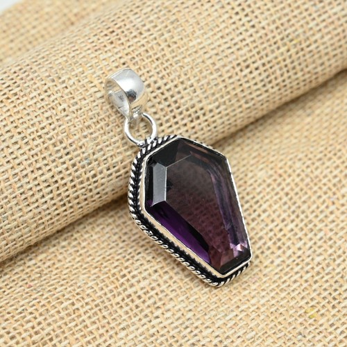 Amethyst Gemstone Handmade 925 Sterling Silver Jewelry Pendant - Picture 2 of 4