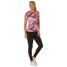 Women's Long Length Camo V-Neck T-Shirt - Rothco Woodland or Pink Camouflage Tee