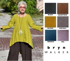 BRYN WALKER Heavy Linen  LEO TUNIC  Long A-Line Hi-Lo Top  XS S M L XL  COLORS