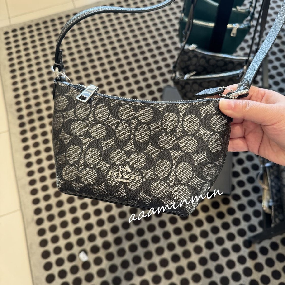 COACH Zip Top Crossbody Bag Signature Canvas CW338 (CHARM AND