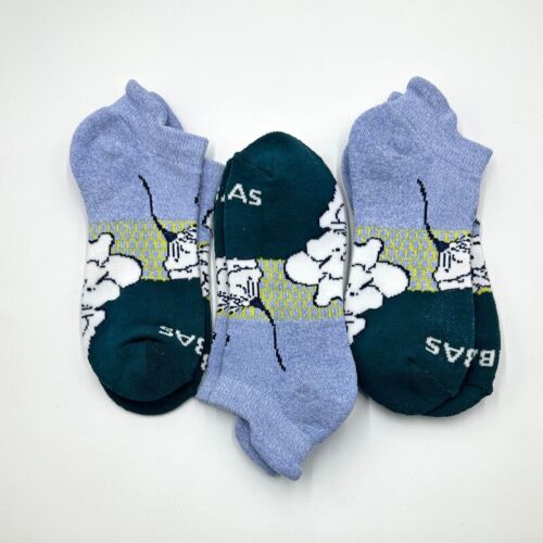 3 pairs Women's flowers Ankle Socks bombas cotton Szie Med 8-10.5 blue