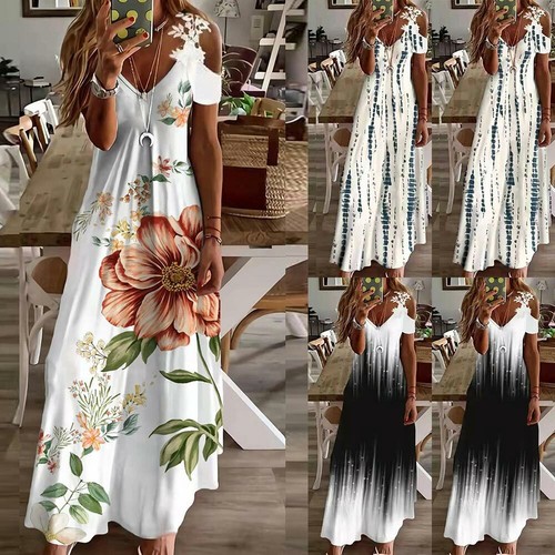 Womens Summer Print Long Dress Ladies 