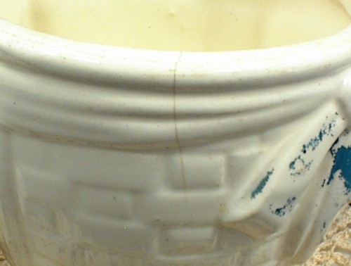 VINTAGE AMERICAN BISQUE CAT IN BASKET COOKIE JAR AND LID WHITE HAIRLINE CRACK - Picture 6 of 12