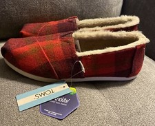 Toms Alpargata Women Faux Fur Lined Red Cozy Plaid Loafers Flats Size 7 NWT