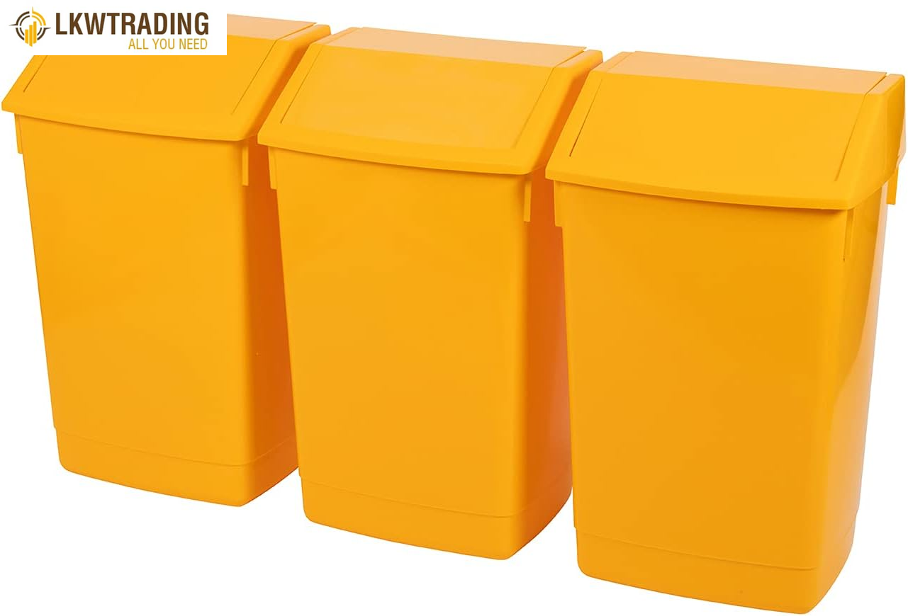 Set of 3 Recycling 60L Waste Utility Office Business Bins with Colour Swing Lids