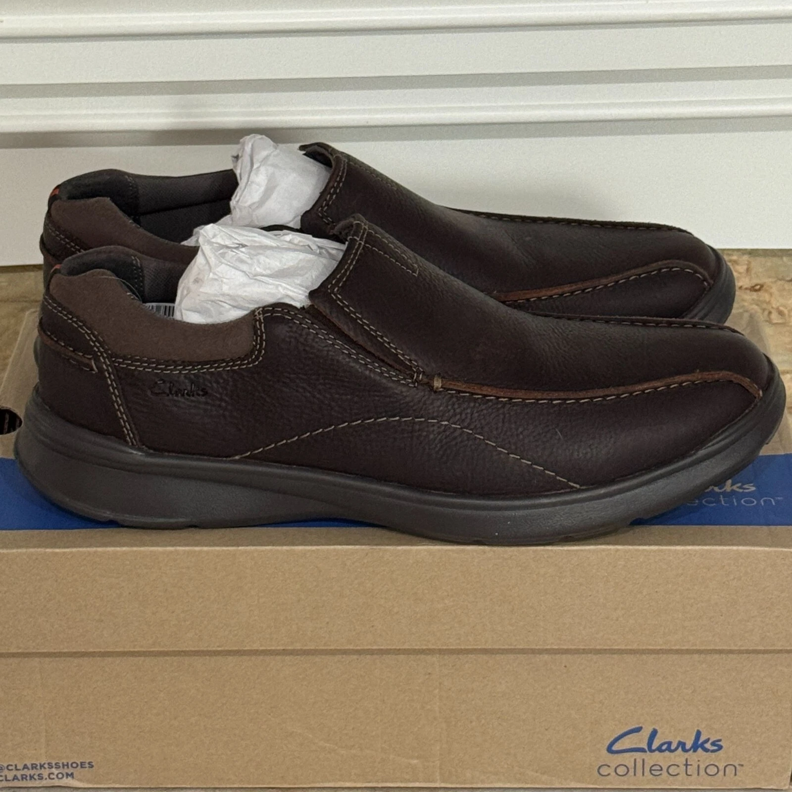 Scarpe mocassini Clarks Cotrell Step in pelle marrone da uomo larghi 12W comodi