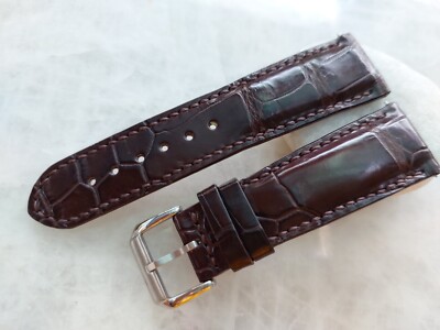 FOR SHORT WRIST 22mm/18mm Brown Alligator Crocodile Print Leather