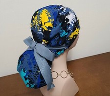 Satin-lined African Print Scrub Cap, Women Scrub Hat, Pony Tail Scrub Cap.