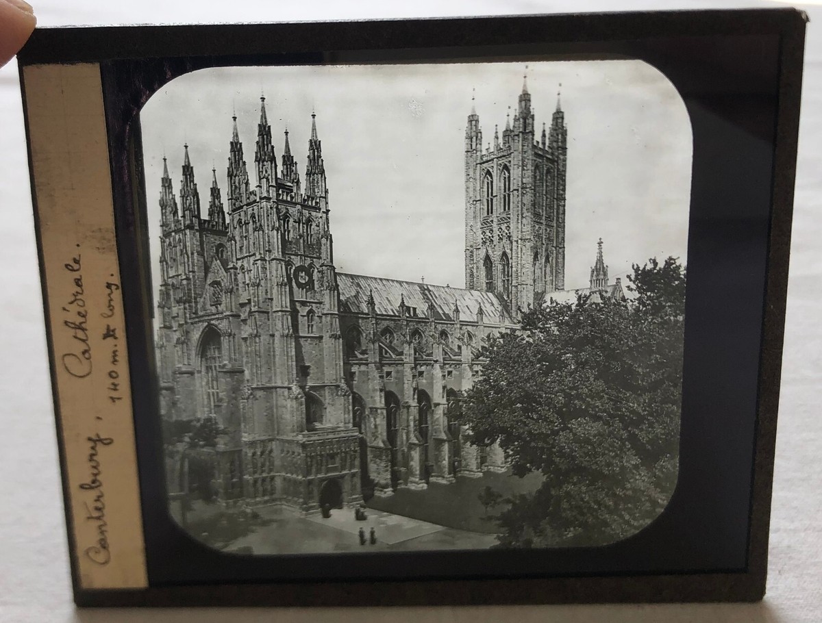 Lanterna magica Doppio vetro Antica slide Rarissima Cattedrale di