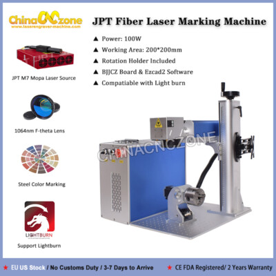 【IN EU】100W JPT M7 200*200mm Mopa Fiber Laser Marking Machine & 80D Rotary Axis