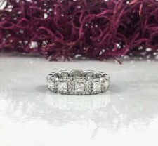 14K White Gold FN 1.70CT Princess Cut Diamond Halo Lab-Created Wedding Band Ring