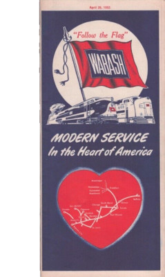 Wabash Railroad Co 26. April 1953 Fahrpläne und Unterkünfte Domeliner Karte