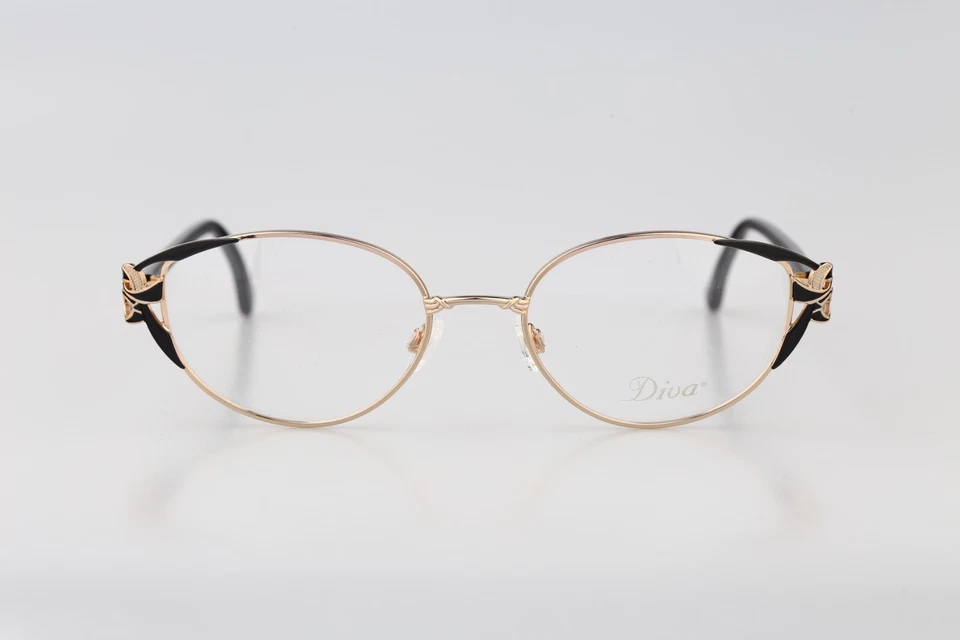 Diva 5070 2 Vintage 90s Victoriano Negro y Dorado Ojo de Gato Monturas Mujer Nuevo de Lote Antiguo Foto 2 de 4