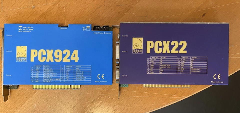 Digigram pcx22 + Digigram Pcx924 Broadcast Analogic / aes-ebu Audio Cards
