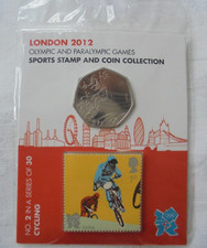 London 2012 Olympic Games 1st Class Stamp and 50p Coin Set SEALED No2 Cycling