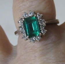 Sabrina 14k White Gold Ring Emerald Sapphire Stones Raised Prong Setting