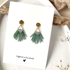BOHO Ohrringe KOKO / Fringe Ohrhänger mit Glasperlen / teal & gold / Edelstahl