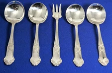La Rochelle by International Silver Co. 4Cream Soup Spoons & 1 Cocktail Fork Set