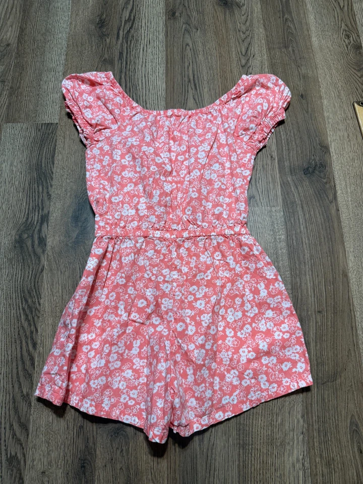Gap Kids Romper Youth Girls Size 8 Pink White, Floral, Short Sleeve, Shorts - Image 2 of 4