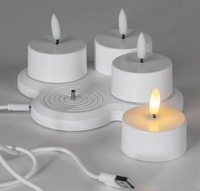 LED Maxi Teelichter 4 StüCk Akkubetrieben Mit Ladestation Weiß Formano 632074