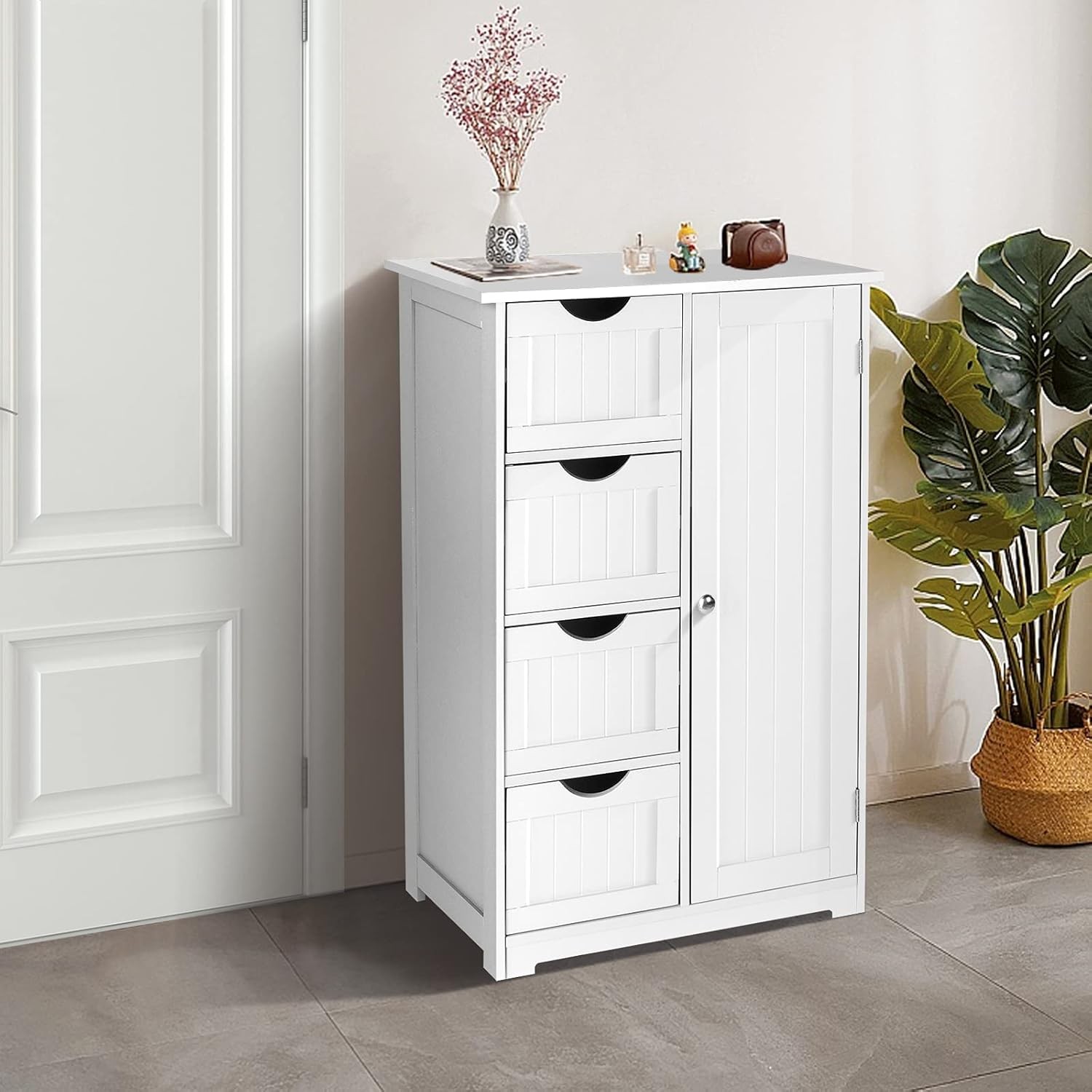 Small Storage Cabinet Wooden Bathroom Floor Small Space Furniture White Side