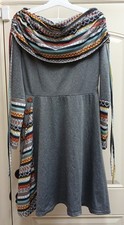 Off The Shoulder Long Sleeve Gray Multicolor Knit Dress Womens Medium