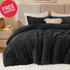 Fleece Queen Comforter Set -Super Soft Warm Fluffy Black Bedding, Luxury Fuzzy
