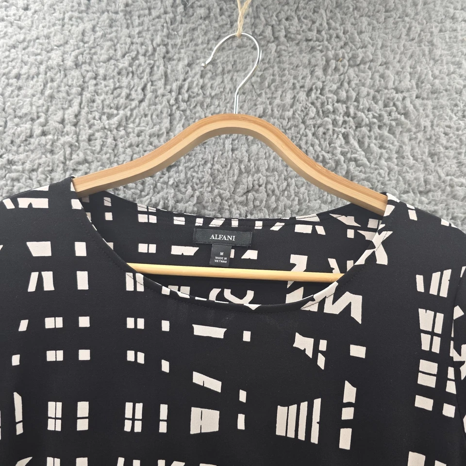 Alfani Womens Blouse Top Size M Black White Stretch Knit Short Sleeve Drape - image 4 of 4