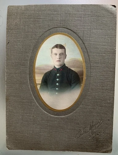 Antique Cabinet Photograph Young Man in Uniform No. 18 Photo Lily of the Valley Paris