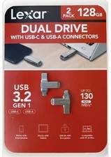 Lexar 128GB 2-in-1 Dual Flash Drive USB-C and USB-A, Mac-Android- PC 2 PACK