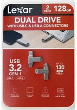 Lexar 128GB 2-in-1 Dual Flash Drive USB-C and USB-A,  Mac-Android- PC– 2 PACK