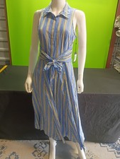 Tommy Hilfiger Womens Maxi ShirtDress Blue Size 8 Striped Tie-Front $134 NWT