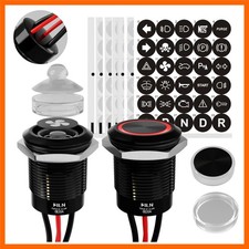 2-Pack 19mm Red LED Latching Push Button Switch, 12V-24V Wide Voltage 20A Wa...