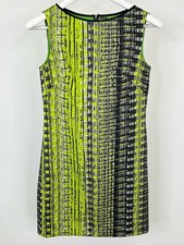 ELIE TAHARI Sheath Dress SZ 2 Black & Green Women Textured Lined Retro Party