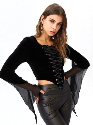 Samtbluse  Miedershirt Gothic Witch Medieval schwarz grün Larp Gr.34/36