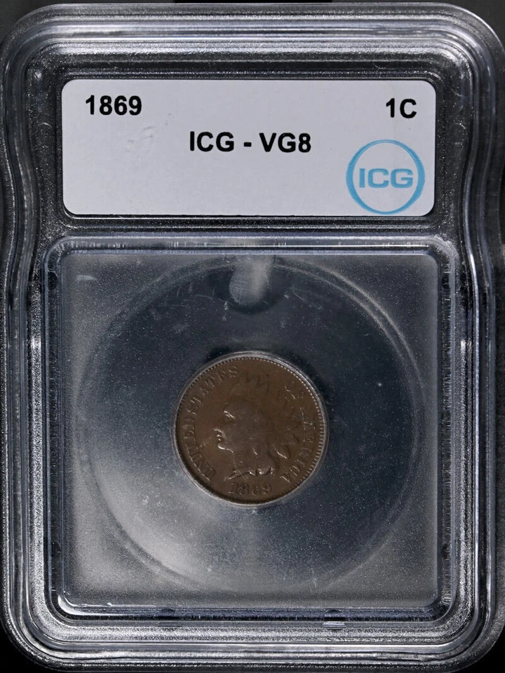 1869 Indian Cent ICG VG8 Great Eye Appeal Nice Strike - Image 3 of 4
