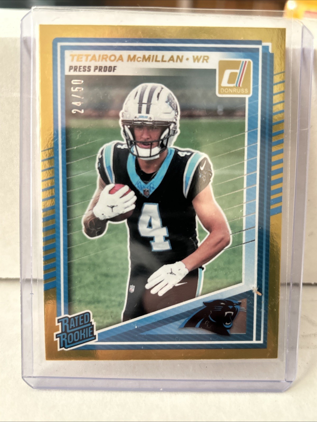 2025 Donruss Tetairoa McMillan Gold Press Proof Rated Rookie /50 Panthers