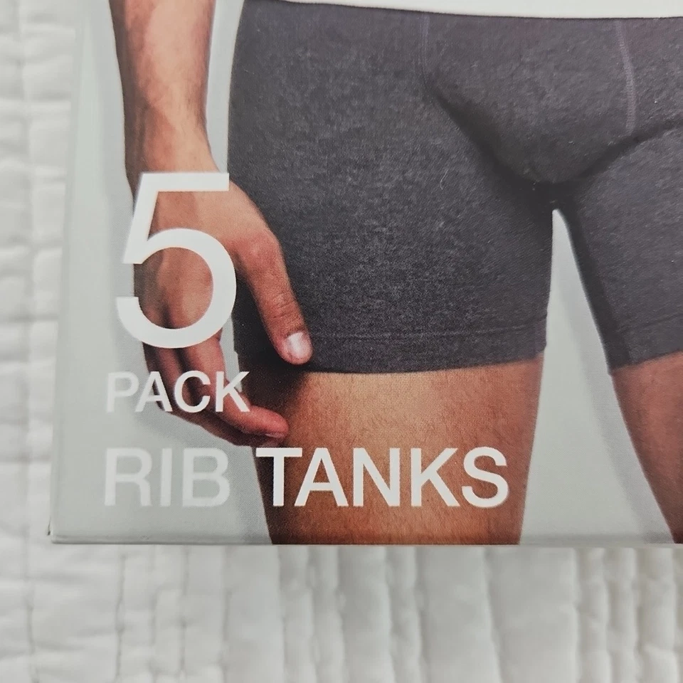 Paquete de 5 tanques acanalados Buffalo David Bitton grandes para hombre NUEVO EN CAJA blanco algodón premium Foto 3 de 4