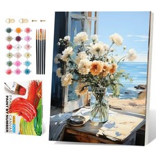 PRASIO Framed Paint by Numbers Kit for Adults - Flowers, 16x20"
