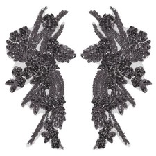 2Pcs Gray Rhinestone Applique Patches for Dresses Wedding, 11 x 7 Inches