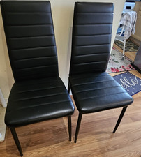 4 of Black Faux Leather Dining Chairs with Metal Frame, Padded Seat, High Ba…
