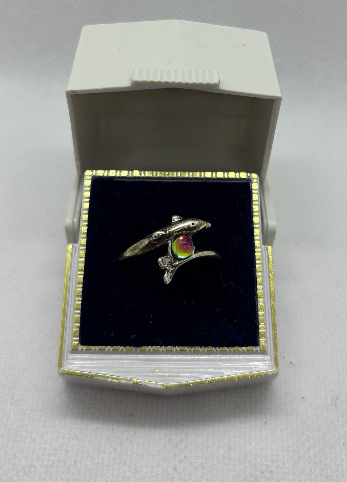 Sterling Silver Dolphin Ring With Multicolor Gem … - image 1