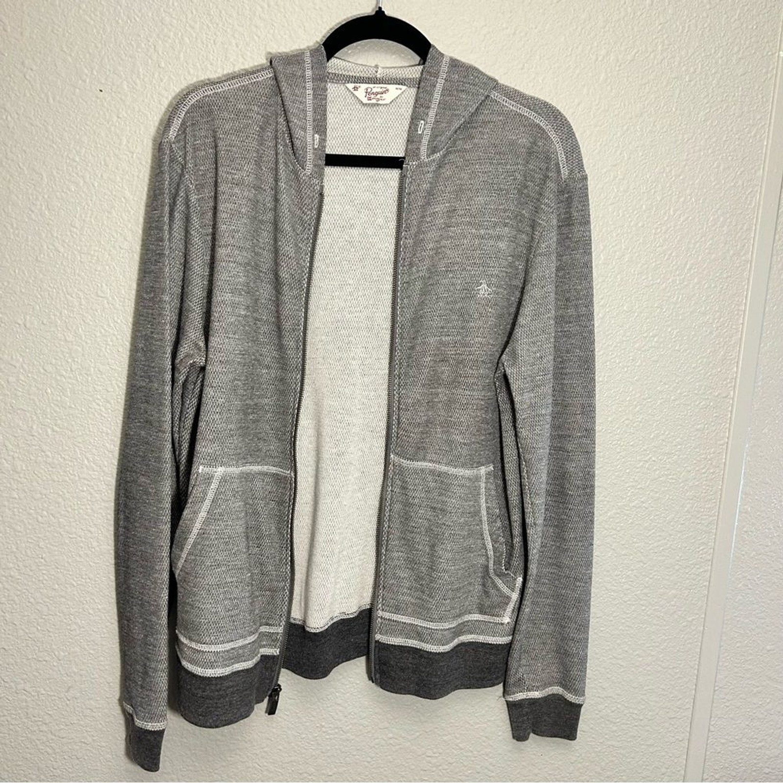 Original Penguin Munsingwear Grey Hoodie Men's M Full Zip *Missing Drawstring image 8