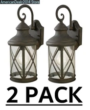 Set of 2 Outdoor Wall Light Weathered Patina Vintage Home Exterior Lamp Sconce