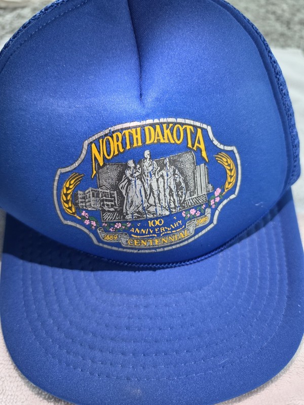 Vintage Late 80s North Dakota Centennial 1889-1989 Trucker Hat, Mesh Back