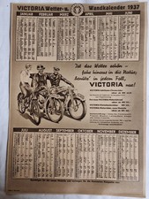 Alter  Papier Victoria Kalender 1937  Oldtimer Motorrad Garage