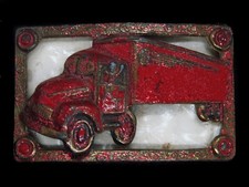 TJ11128 VINTAGE 1970s  GLITTER COATED SEMI-TRUCK  TRUCK DRIVER BELT BUCKLE