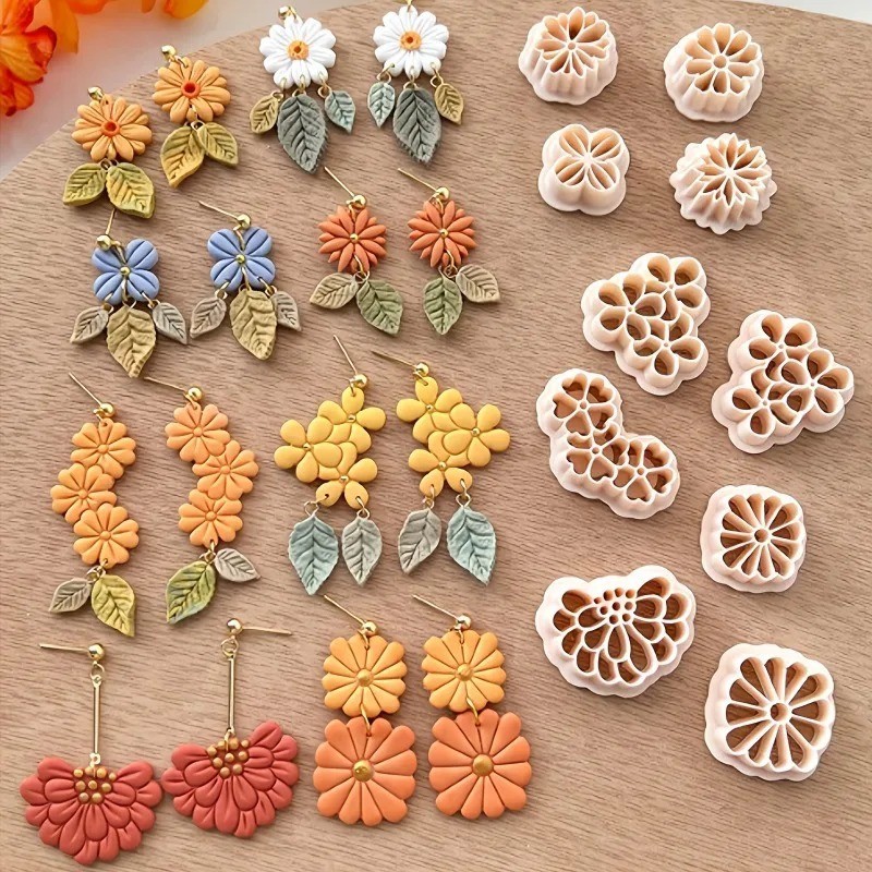 10Pcs Flower Polymer Clay Cutters Floral Earring Jewelry Making Embossing Set