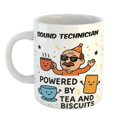 POWERED BY TEE & BISCUITS NEUHEIT TASSE FÜR TONTECHNIKER | TOLLE GESCHENKIDEE